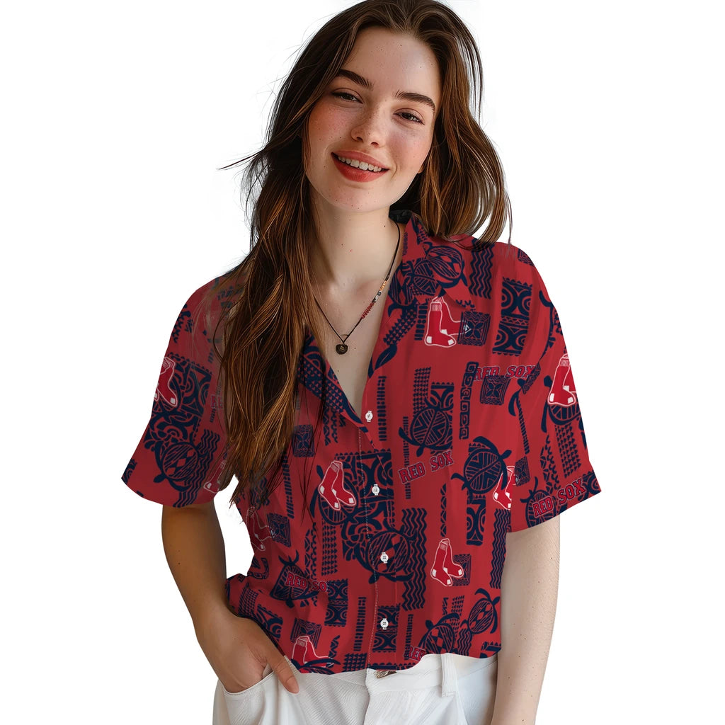 Boston Red Sox Hawaiian Shirt - Turtle Lines | Moonbestprint