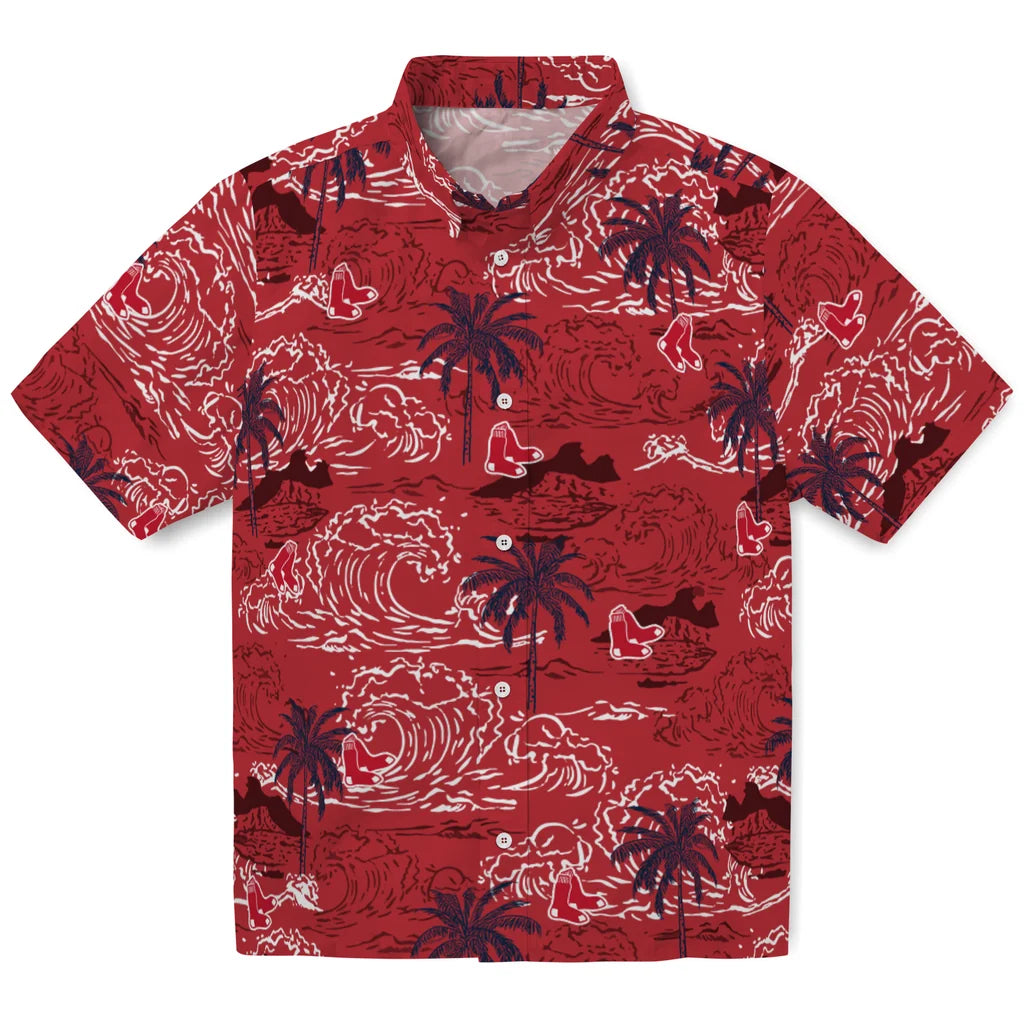 Boston Red Sox Hawaiian Shirt - Wave Palm | Moonbestprint