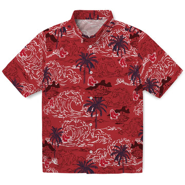 Boston Red Sox Hawaiian Shirt - Wave Palm | Moonbestprint