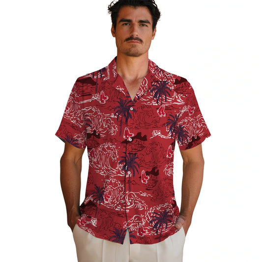 Boston Red Sox Hawaiian Shirt - Wave Palm | Moonbestprint