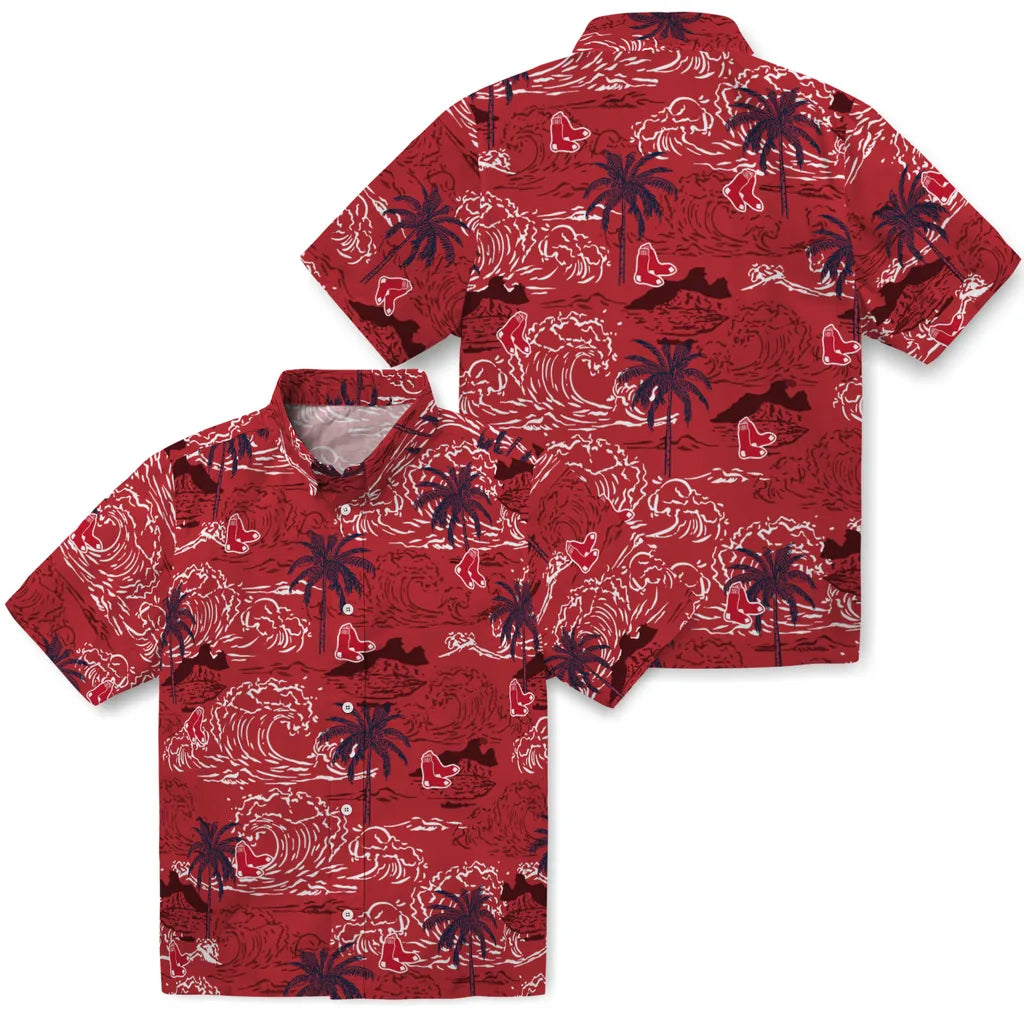 Boston Red Sox Hawaiian Shirt - Wave Palm | Moonbestprint