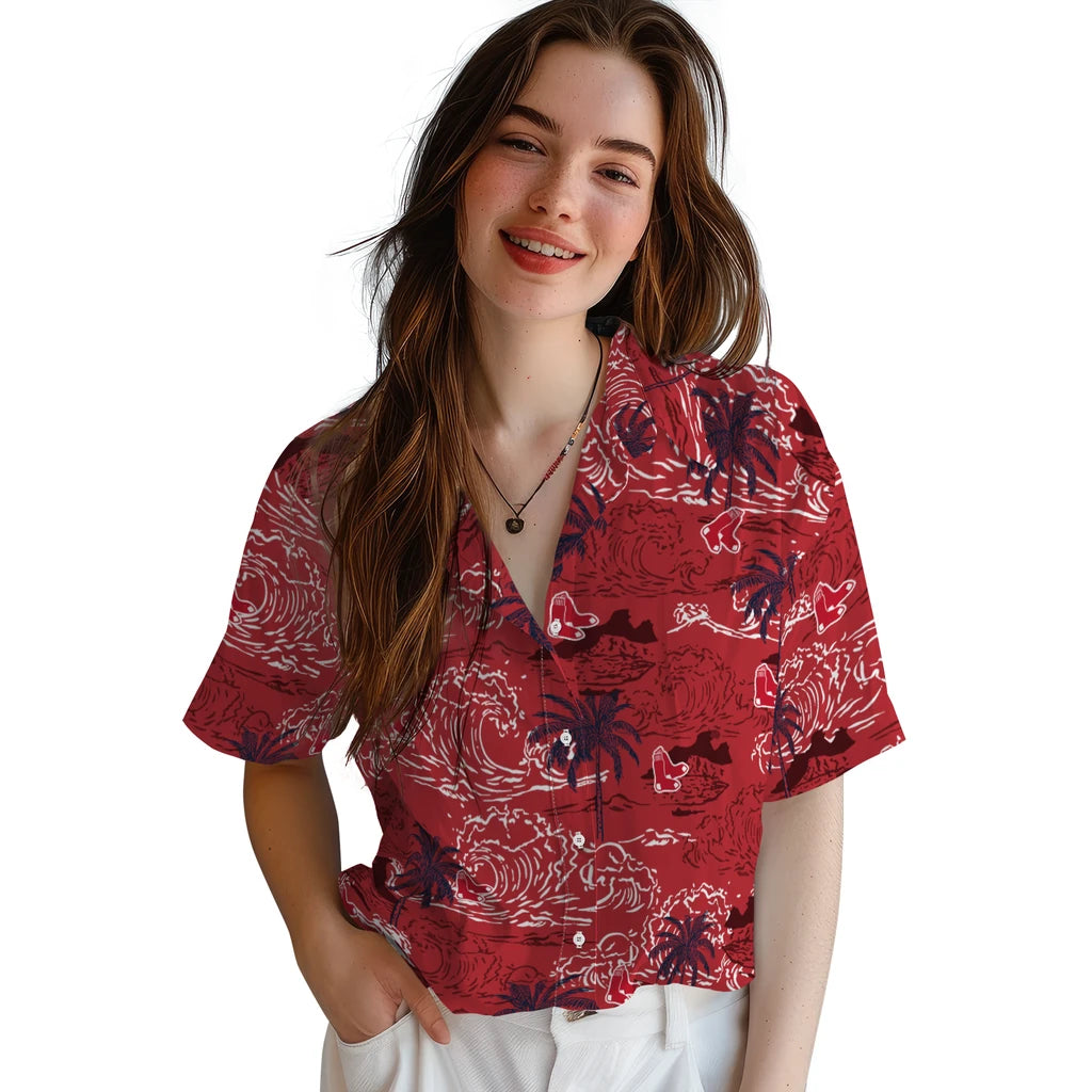 Boston Red Sox Hawaiian Shirt - Wave Palm | Moonbestprint