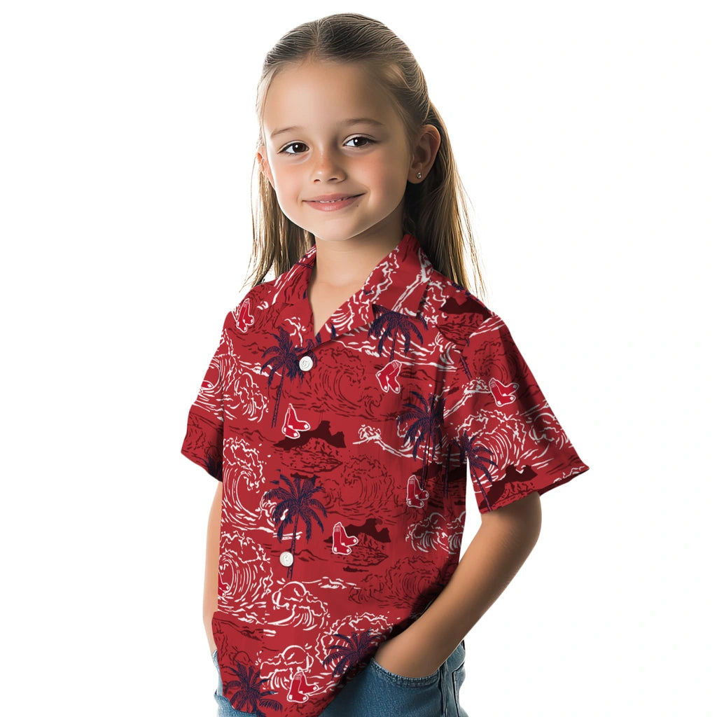 Boston Red Sox Hawaiian Shirt - Wave Palm | Moonbestprint