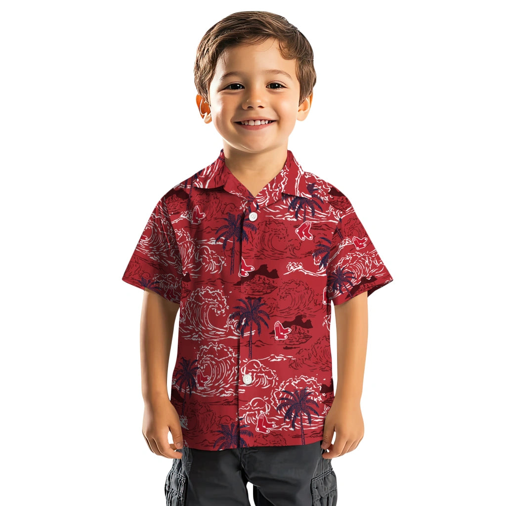 Boston Red Sox Hawaiian Shirt - Wave Palm | Moonbestprint