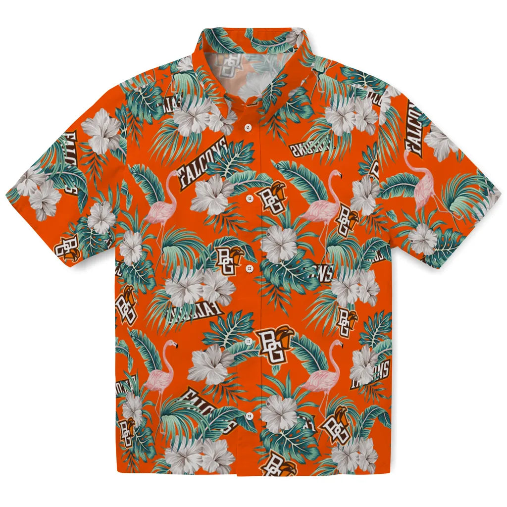 Bowling Green Falcons Hawaiian Shirt - Flamingo and Hibiscus | Moonbestprint