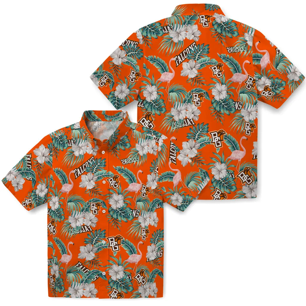 Bowling Green Falcons Hawaiian Shirt - Flamingo and Hibiscus | Moonbestprint