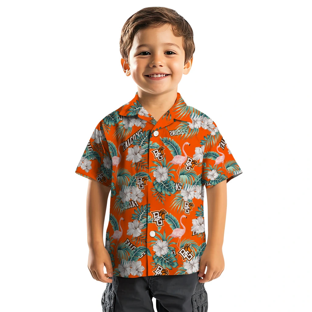 Bowling Green Falcons Hawaiian Shirt - Flamingo and Hibiscus | Moonbestprint