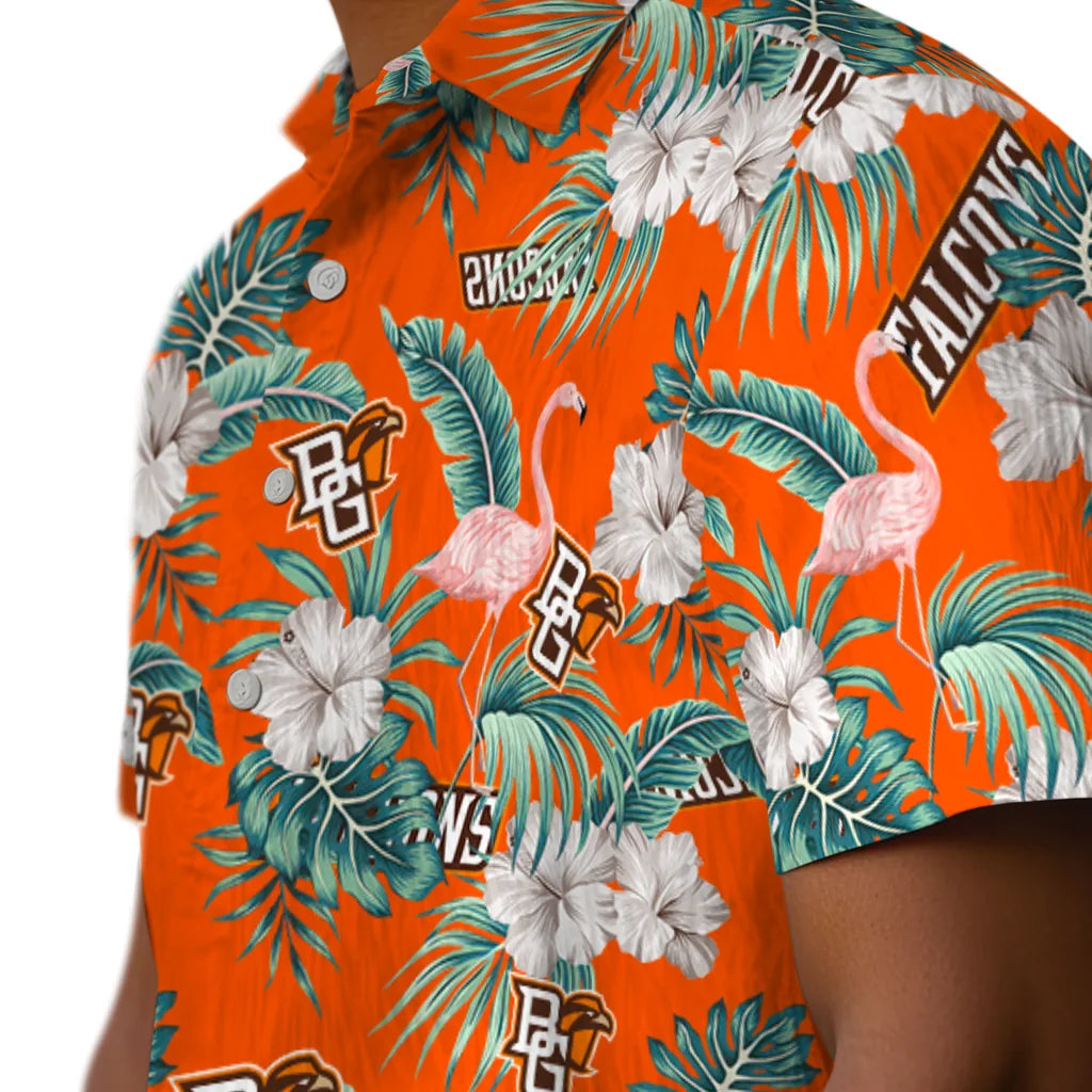 Bowling Green Falcons Hawaiian Shirt - Flamingo and Hibiscus | Moonbestprint
