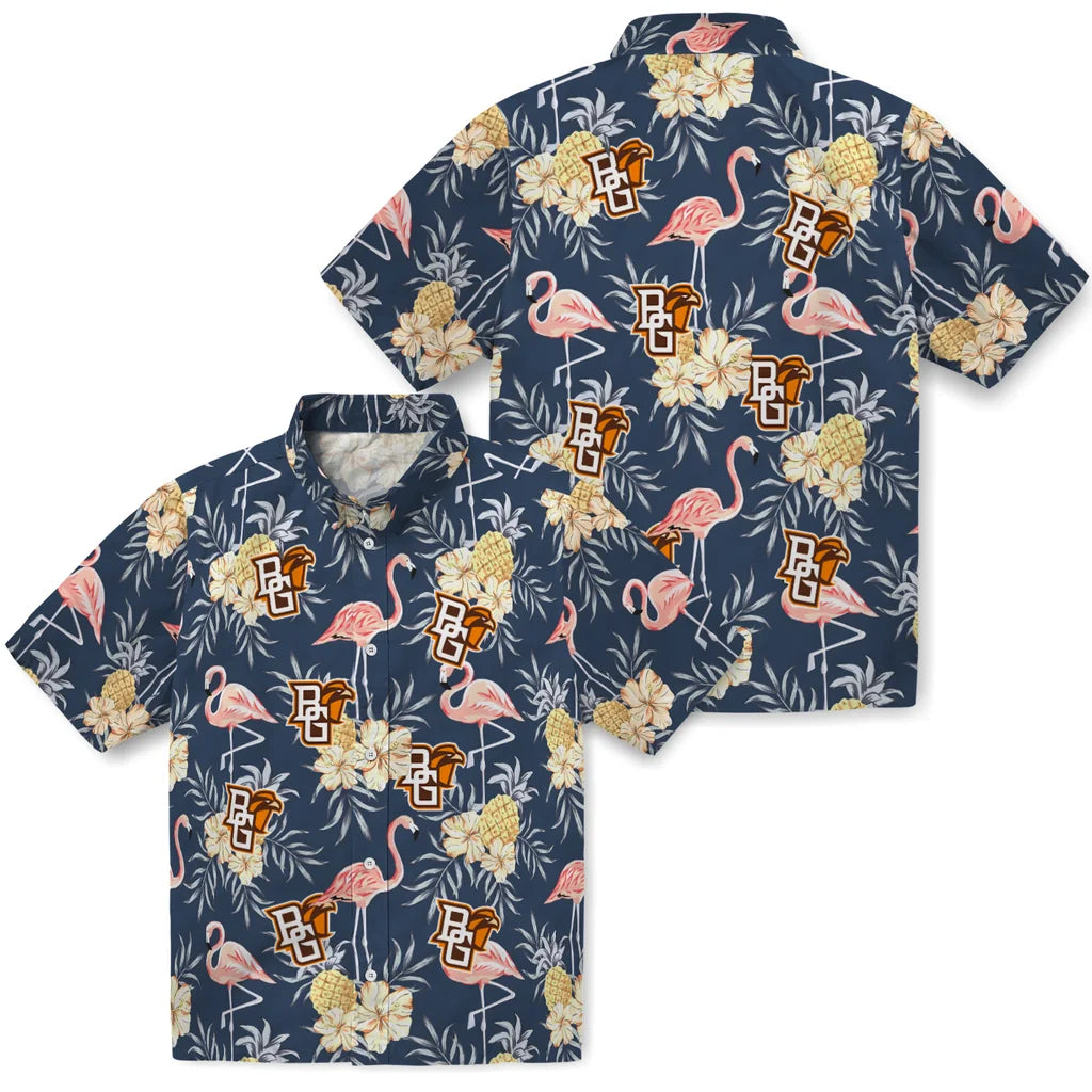 Bowling Green Falcons Hawaiian Shirt - Flamingo Hibiscus | Moonbestprint