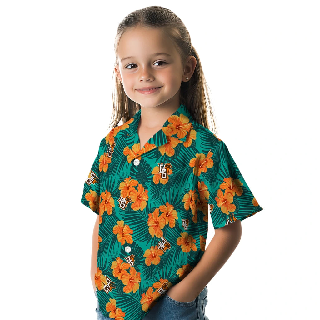 Bowling Green Falcons Hawaiian Shirt - Hibiscus and Palm Leaves | Moonbestprint