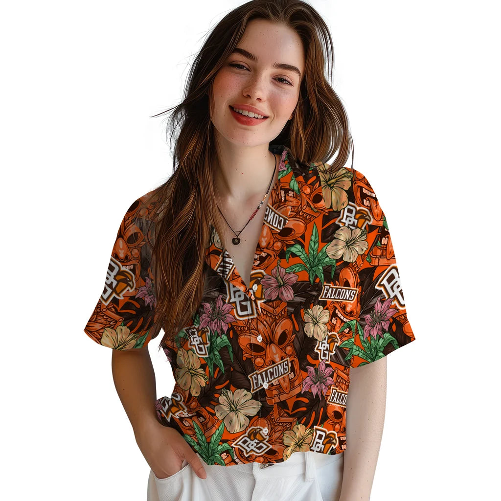 Bowling Green Falcons Hawaiian Shirt - Hibiscus Tiki Jungle | Moonbestprint