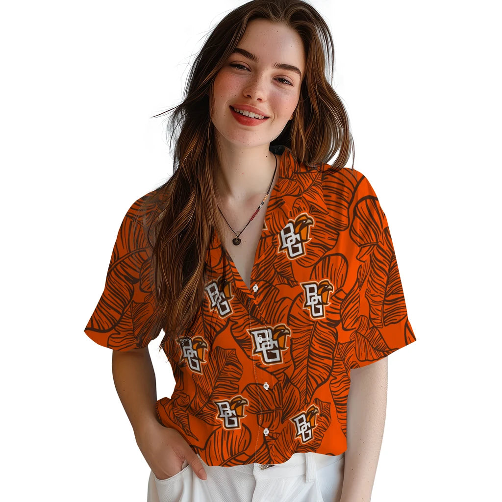 Bowling Green Falcons Hawaiian Shirt - Leaf Outline | Moonbestprint