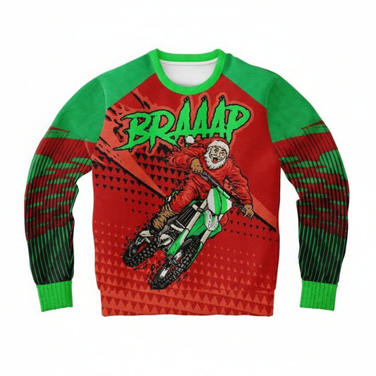 Braaap Biker Santa Biking For Motorcycle Racing 3d Ugly Christmas Sweater ? Usalast