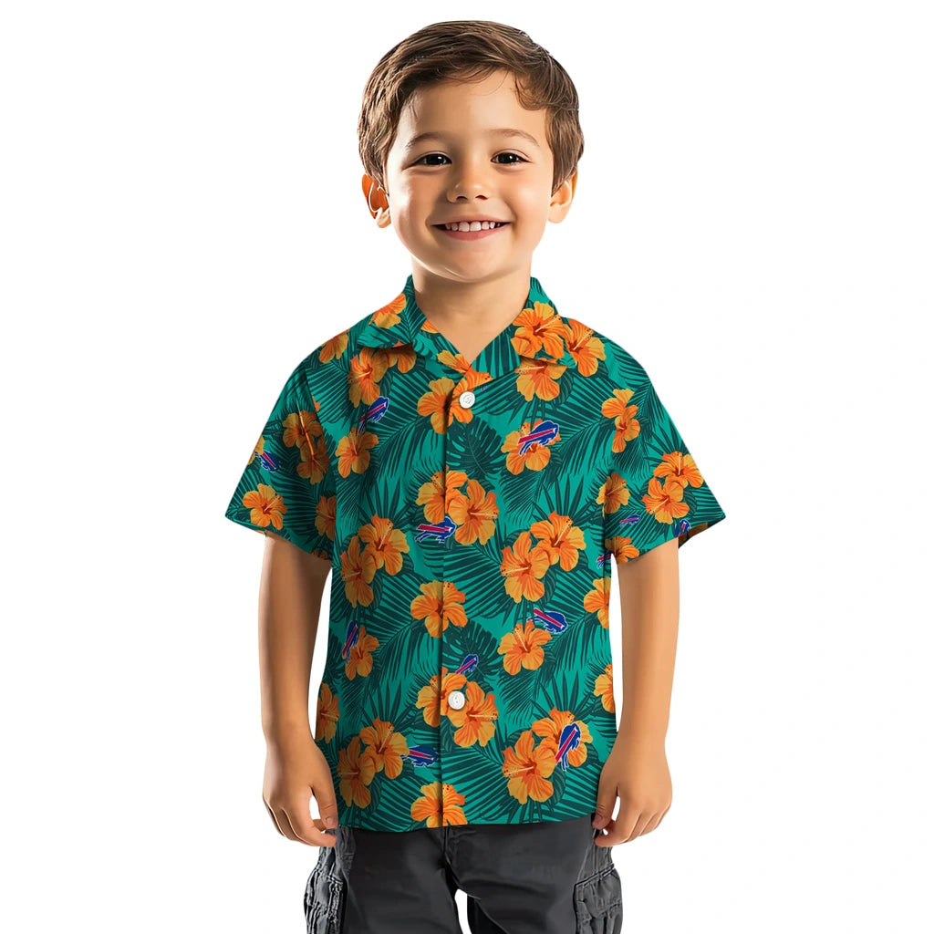Buffalo Bills Hawaiian Shirt - Hibiscus and Palm Leaves | Moonbestprint