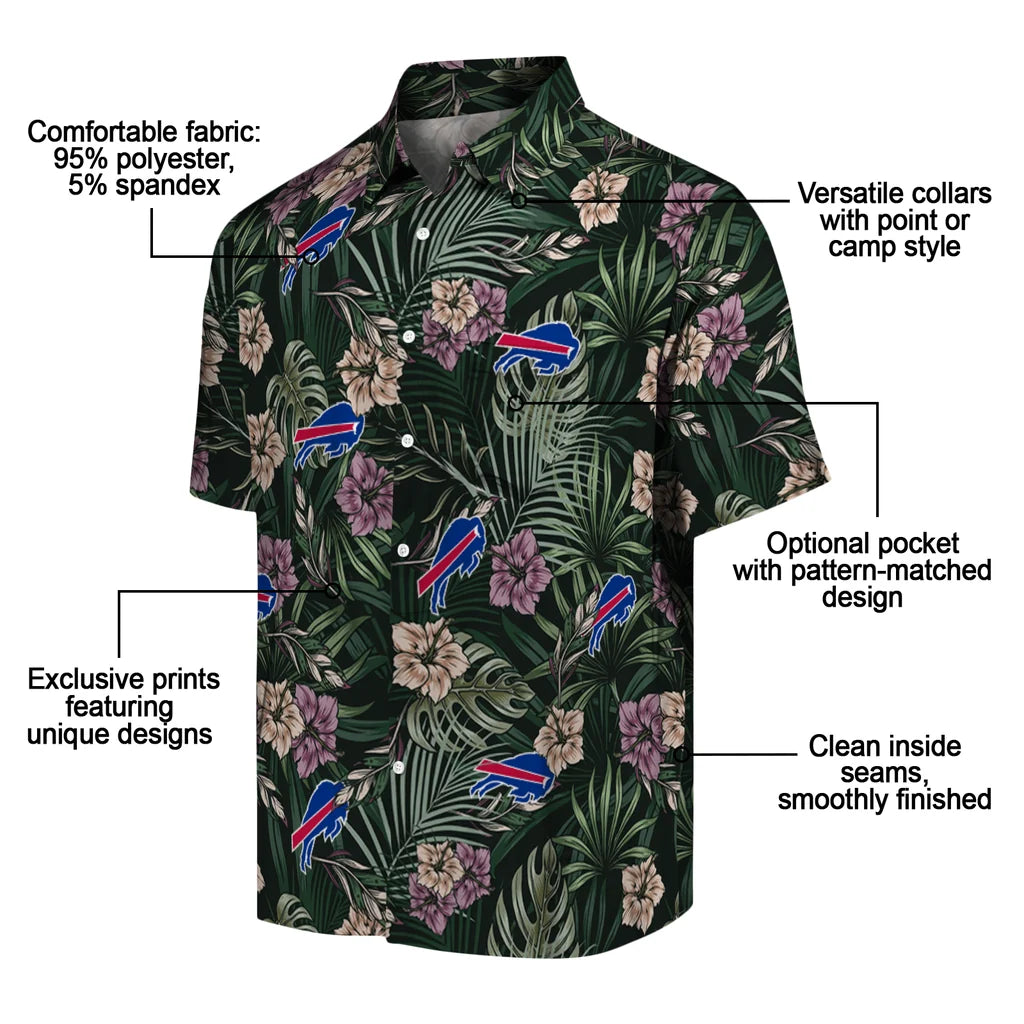 Buffalo Bills Hawaiian Shirt - Hibiscus Leaves Pattern | Moonbestprint