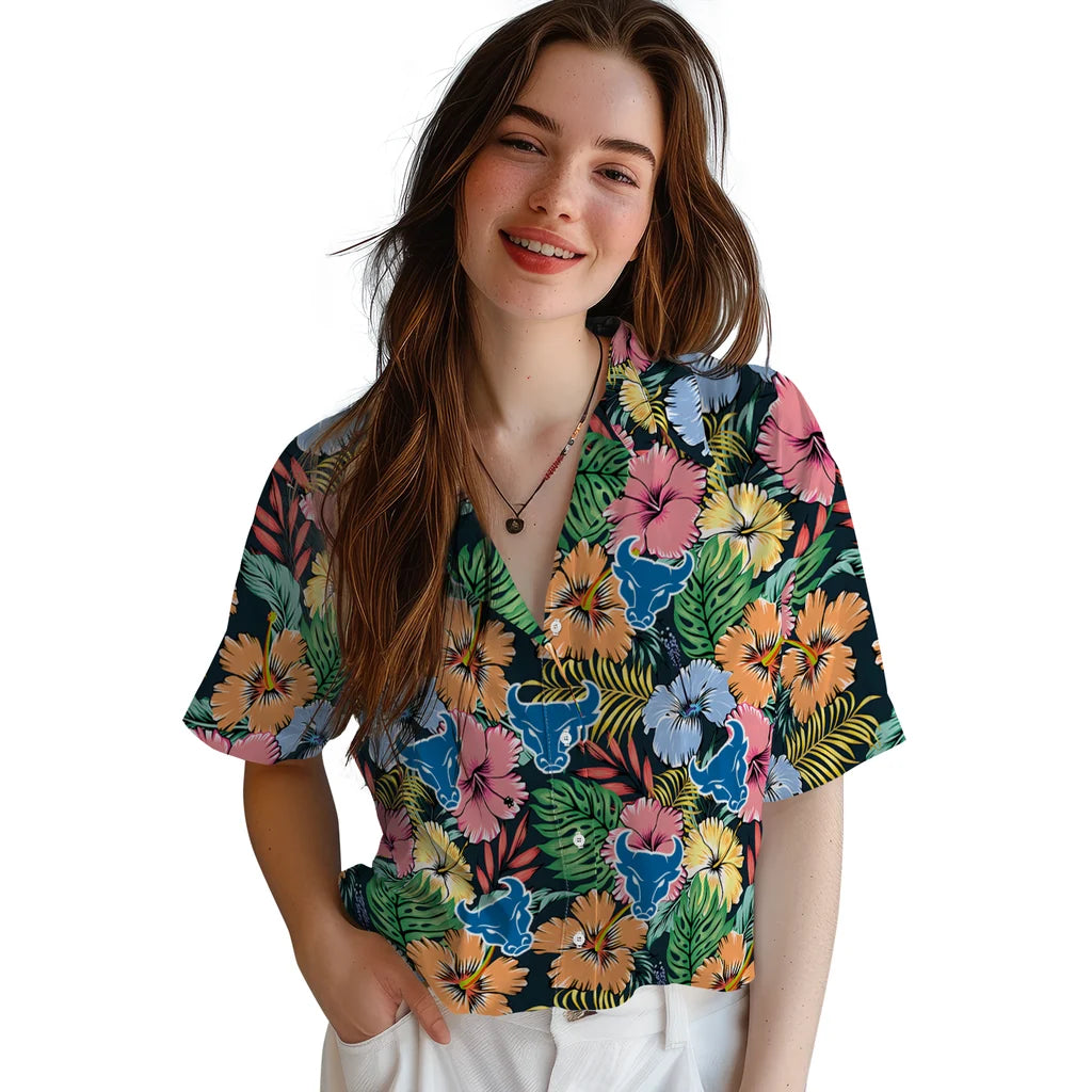 Buffalo Bulls Hawaiian Shirt - Brilliant Hibiscus Garden | Moonbestprint