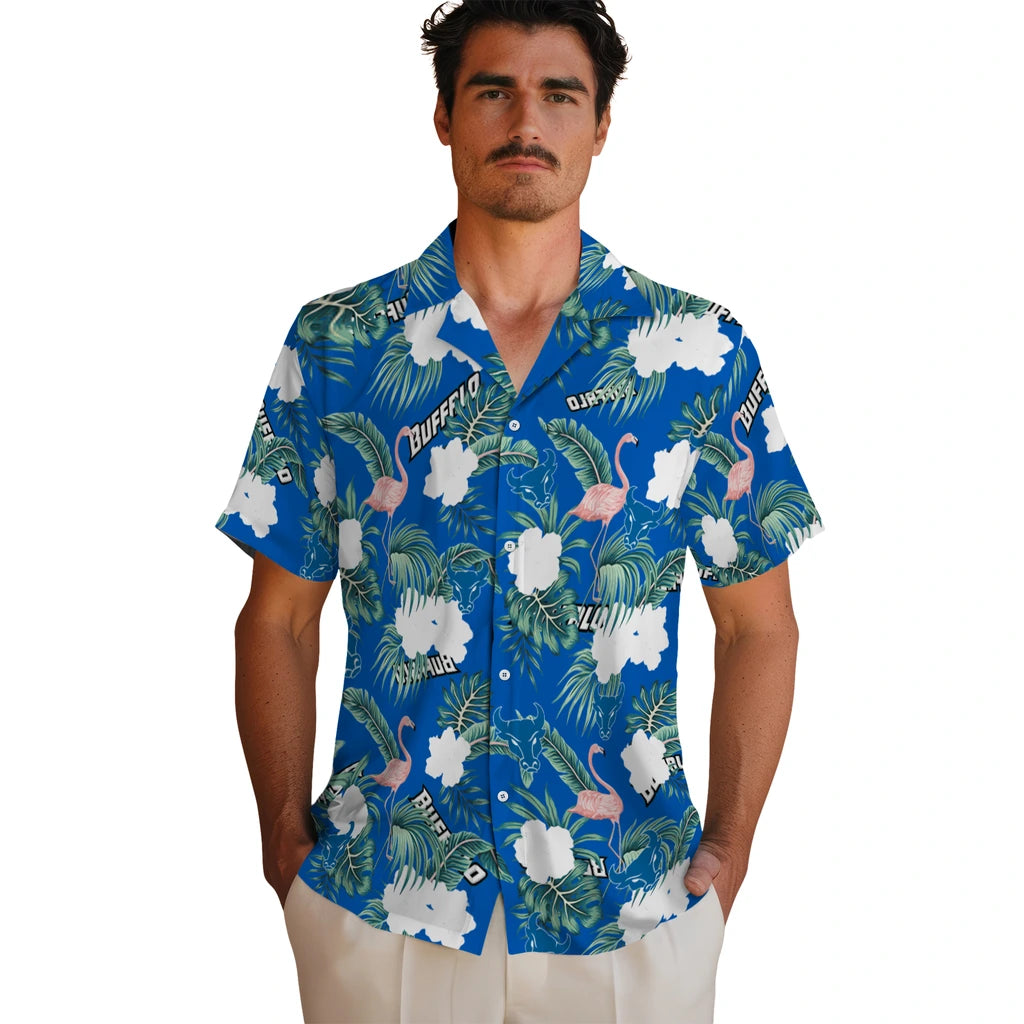 Buffalo Bulls Hawaiian Shirt - Flamingo and Hibiscus | Moonbestprint