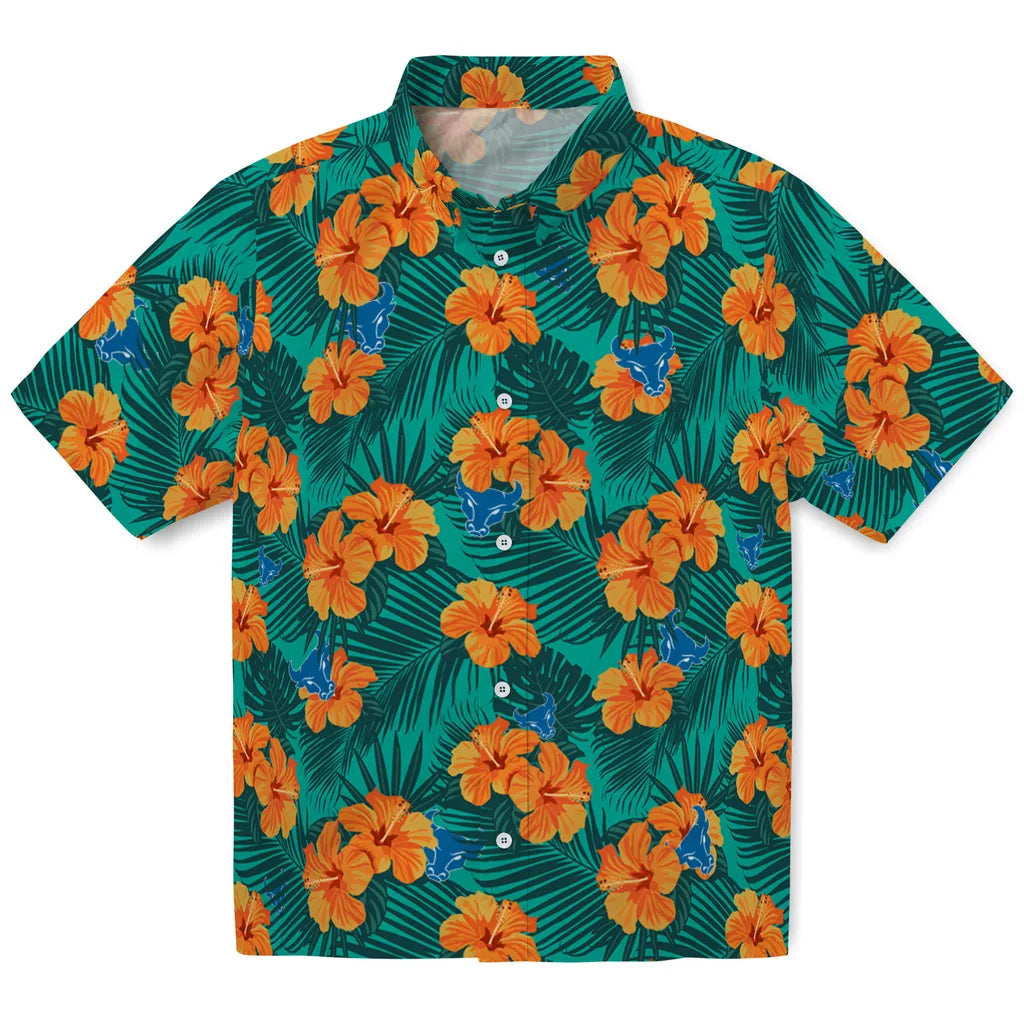 Buffalo Bulls Hawaiian Shirt - Hibiscus and Palm Leaves | Moonbestprint