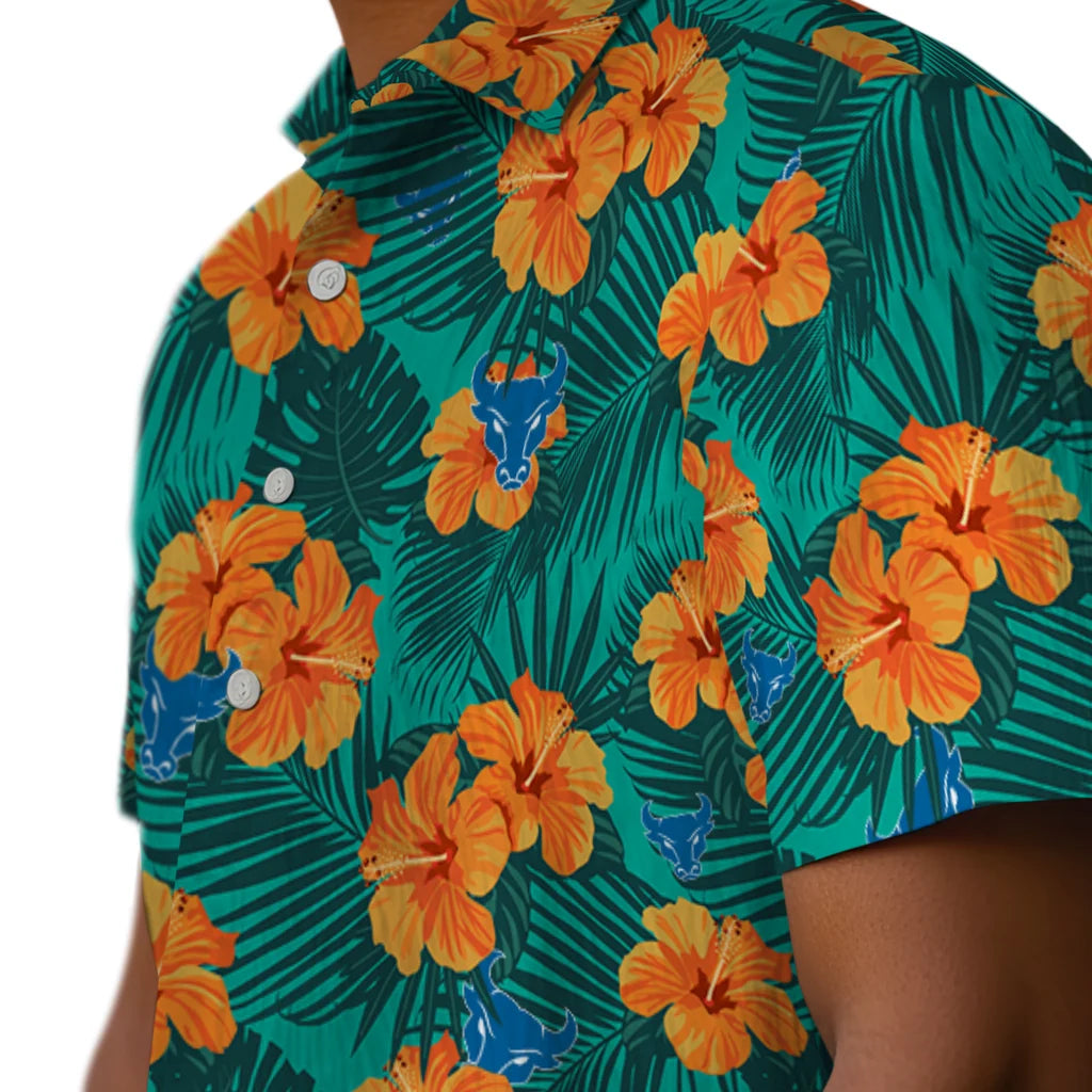 Buffalo Bulls Hawaiian Shirt - Hibiscus and Palm Leaves | Moonbestprint