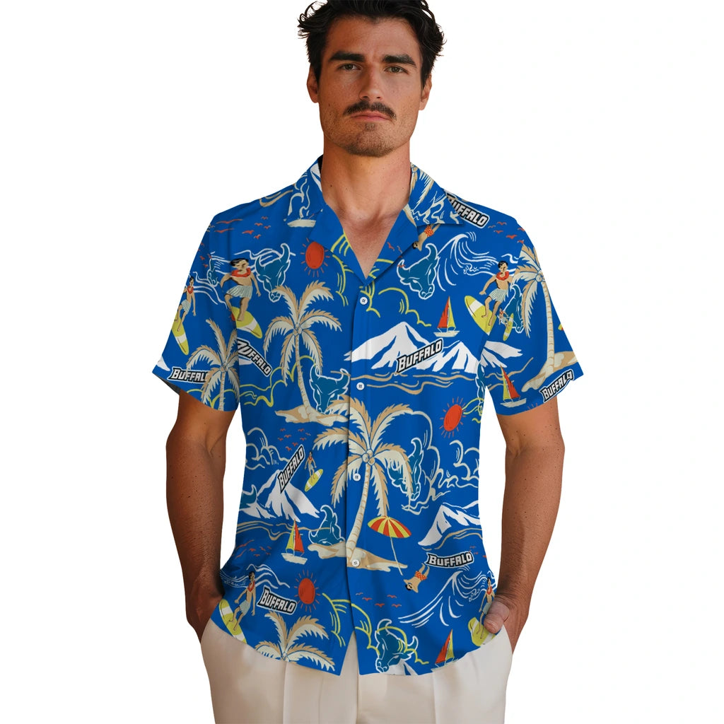 Buffalo Bulls Hawaiian Shirt - Palm Tree Island | Moonbestprint