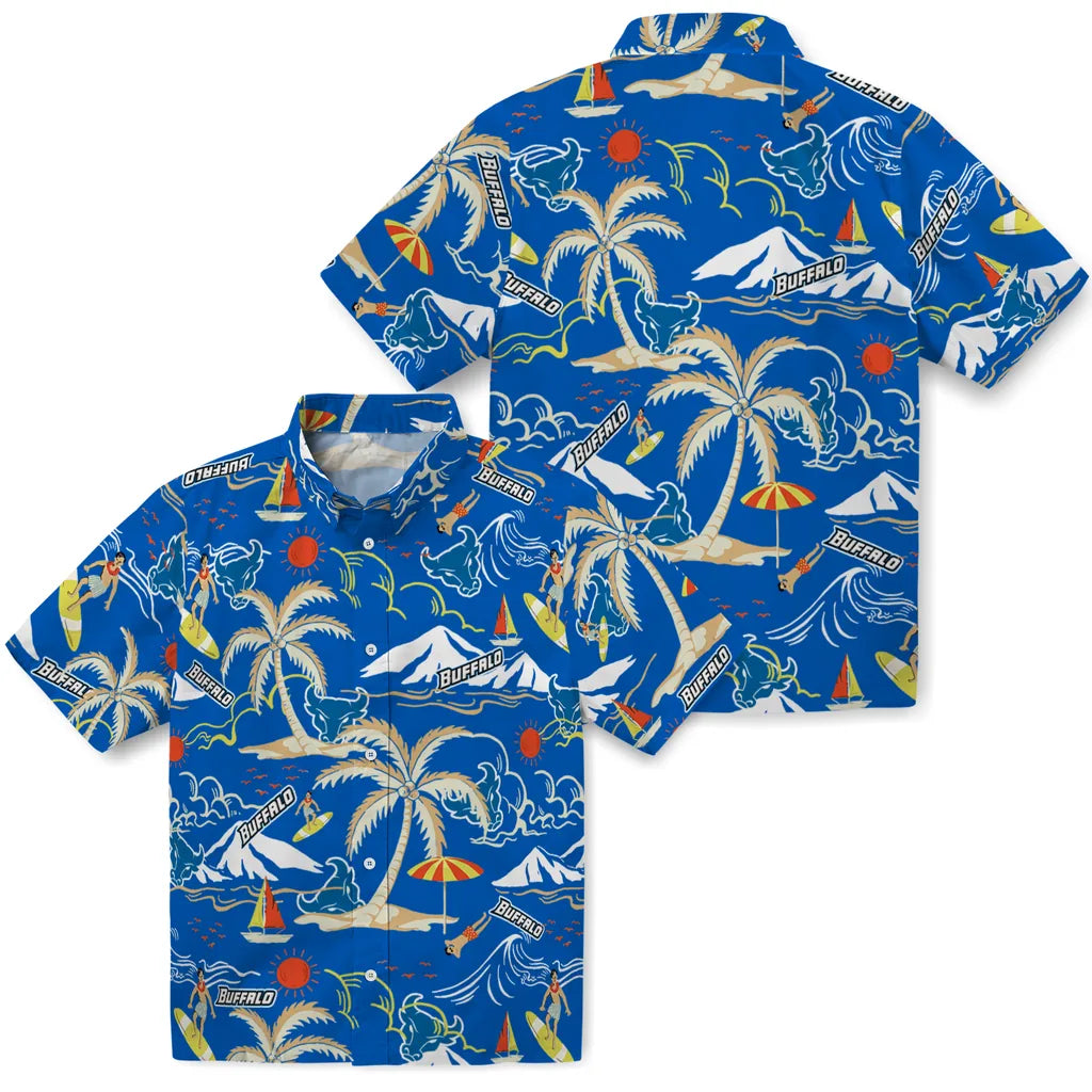 Buffalo Bulls Hawaiian Shirt - Palm Tree Island | Moonbestprint