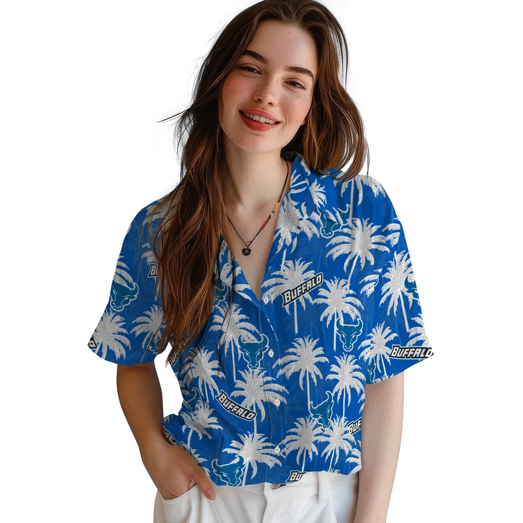 Buffalo Bulls Hawaiian Shirt - Palm Tree Motif | Moonbestprint