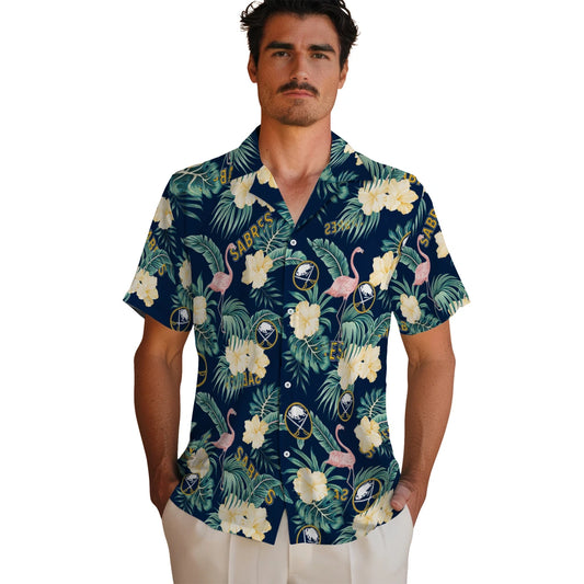 Buffalo Sabres Hawaiian Shirt - Flamingo and Hibiscus | Moonbestprint