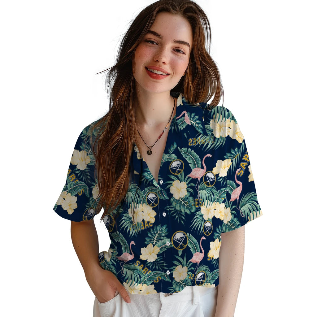 Buffalo Sabres Hawaiian Shirt - Flamingo and Hibiscus – Moonbestprint