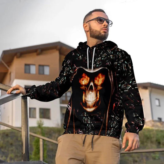 Burning Eyes Skull 3D All Over Print Hoodie -Moonbestprint