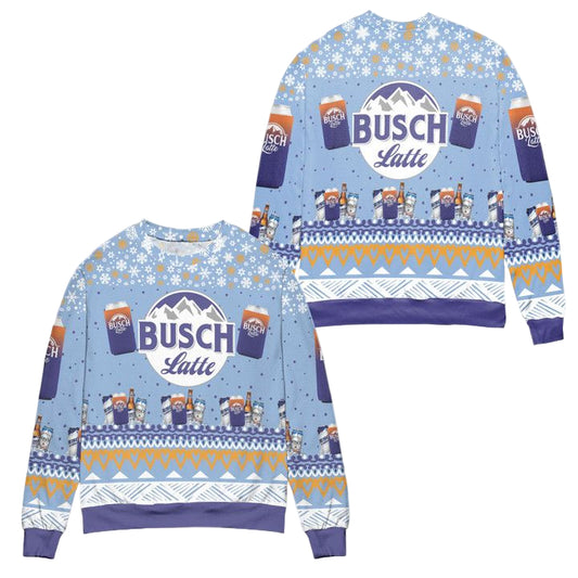 Busch Latte Logo Snowflake Pattern Ugly Christmas Sweater ? Blue ? Usalast