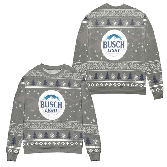 Busch Light Beer Pine Tree Snowflake Ugly Christmas Sweater ? Gray ? Usalast
