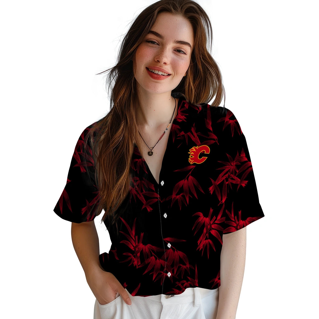 Calgary Flames Hawaiian Shirt - Bamboo Branches | Moonbestprint