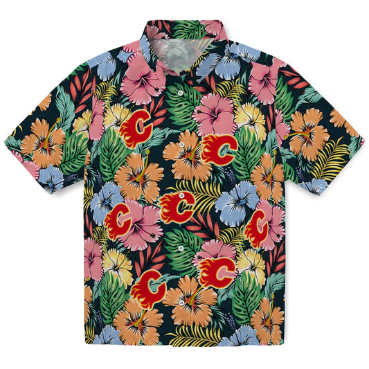 Calgary Flames Hawaiian Shirt - Brilliant Hibiscus Garden - Moonbestprint