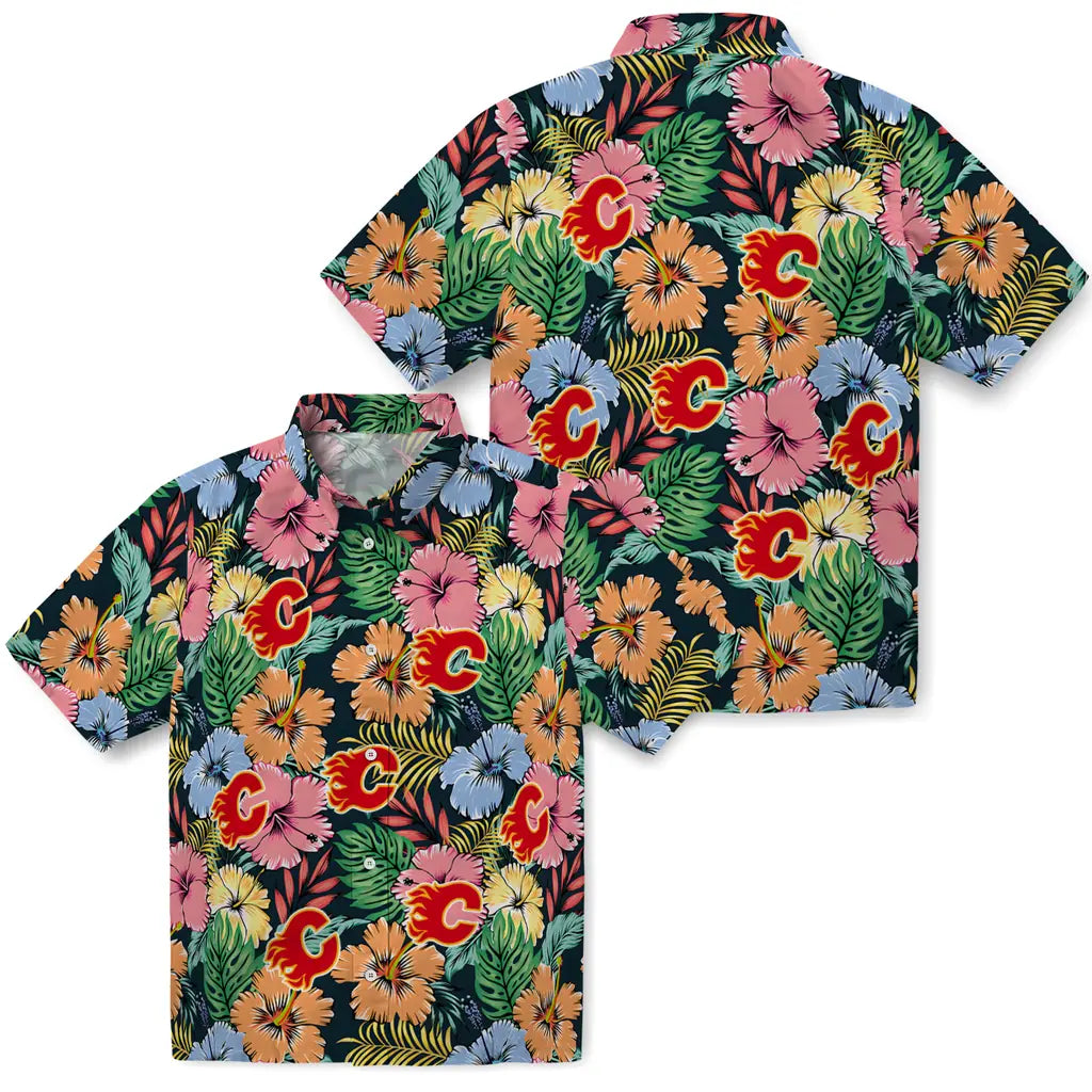 Calgary Flames Hawaiian Shirt - Brilliant Hibiscus Garden – Moonbestprint