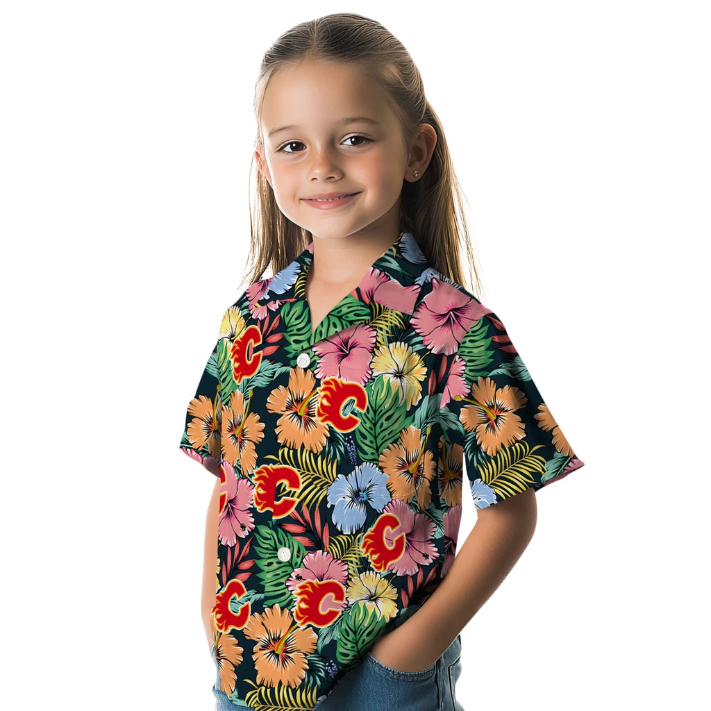 Calgary Flames Hawaiian Shirt - Brilliant Hibiscus Garden – Moonbestprint