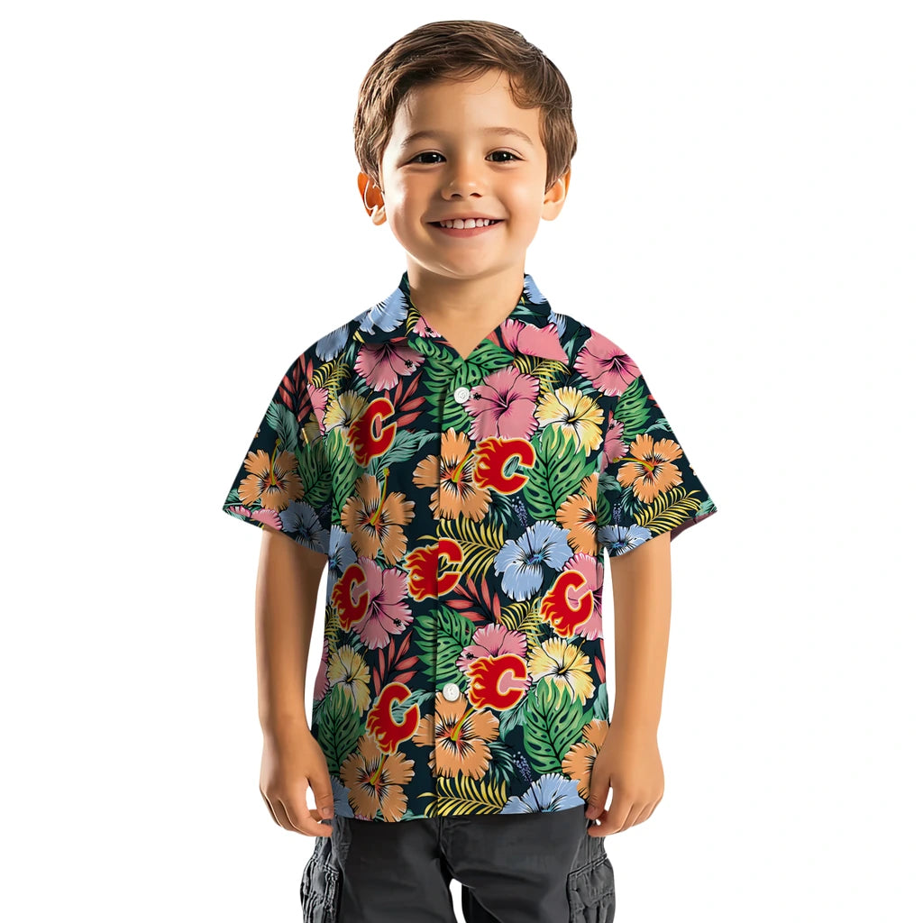 Calgary Flames Hawaiian Shirt - Brilliant Hibiscus Garden – Moonbestprint