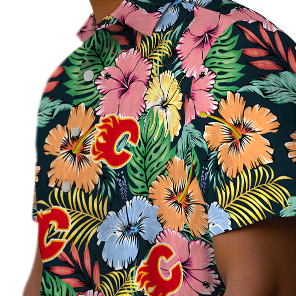 Calgary Flames Hawaiian Shirt - Brilliant Hibiscus Garden – Moonbestprint