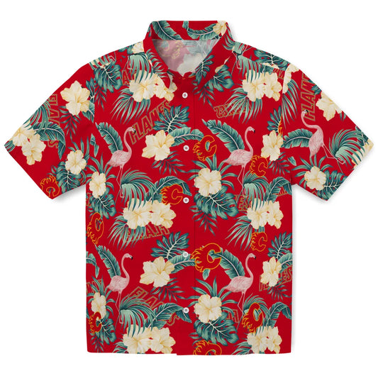 Calgary Flames Hawaiian Shirt - Flamingo and Hibiscus – Moonbestprint
