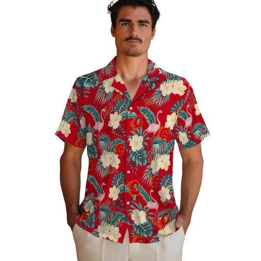 Calgary Flames Hawaiian Shirt - Flamingo and Hibiscus – Moonbestprint