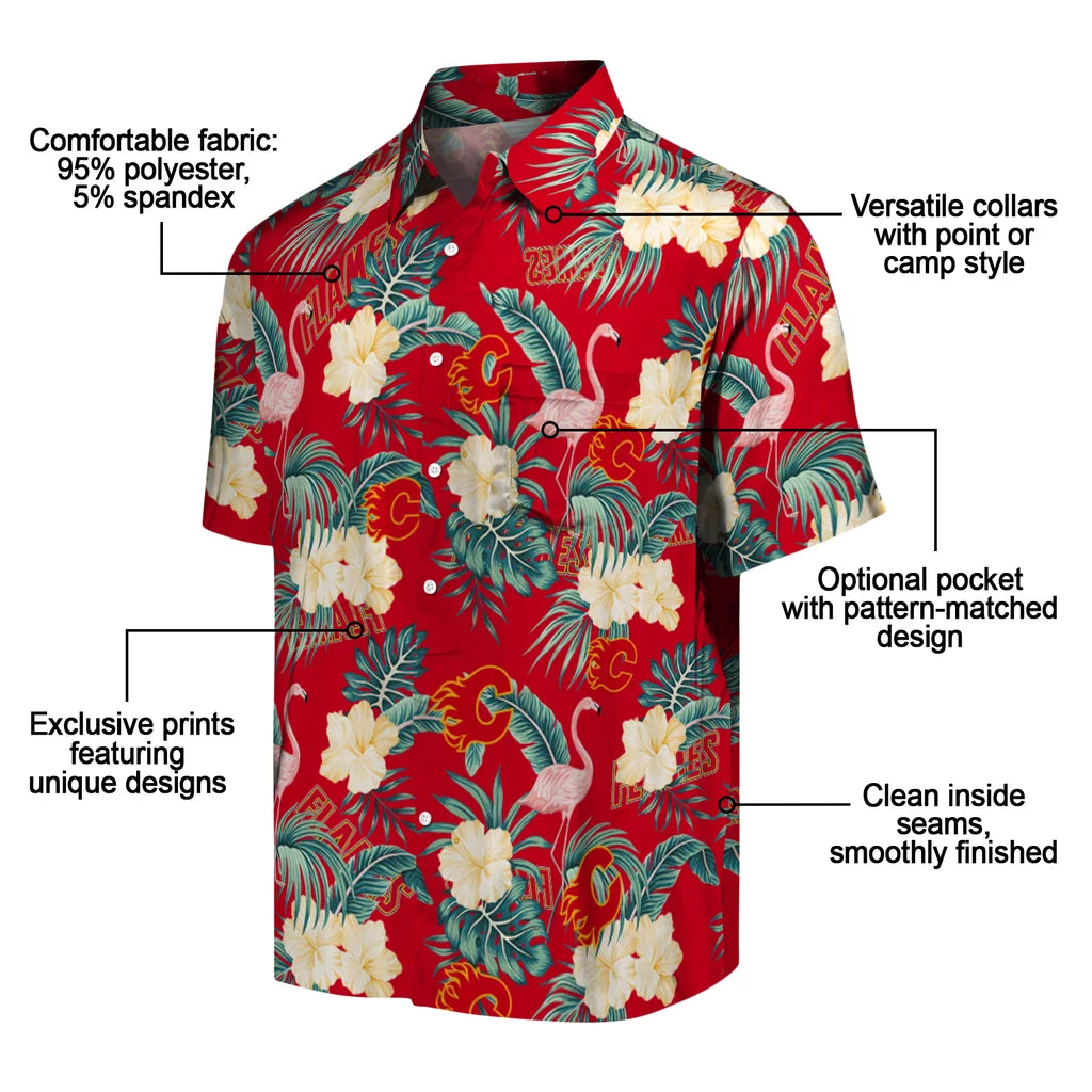 Calgary Flames Hawaiian Shirt - Flamingo and Hibiscus – Moonbestprint