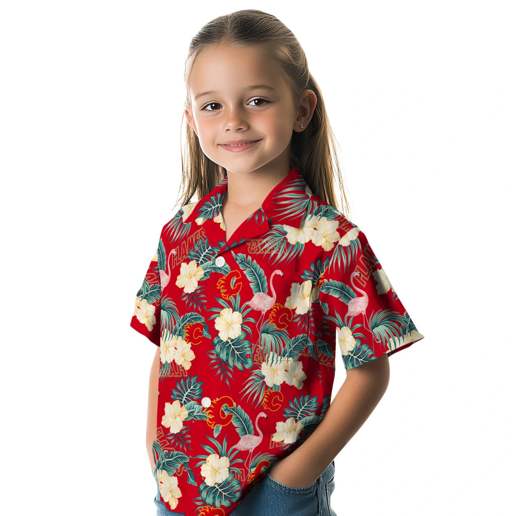 Calgary Flames Hawaiian Shirt - Flamingo and Hibiscus – Moonbestprint