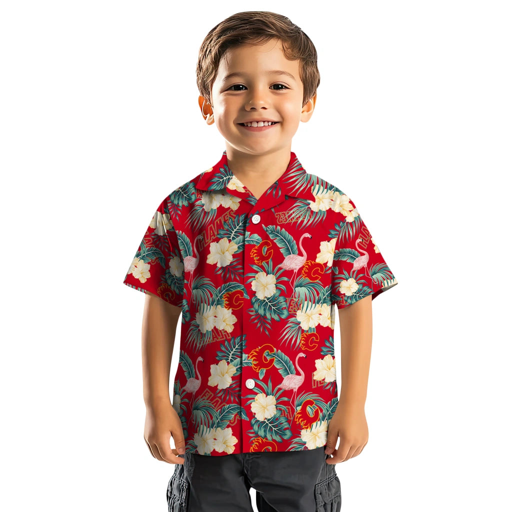 Calgary Flames Hawaiian Shirt - Flamingo and Hibiscus – Moonbestprint
