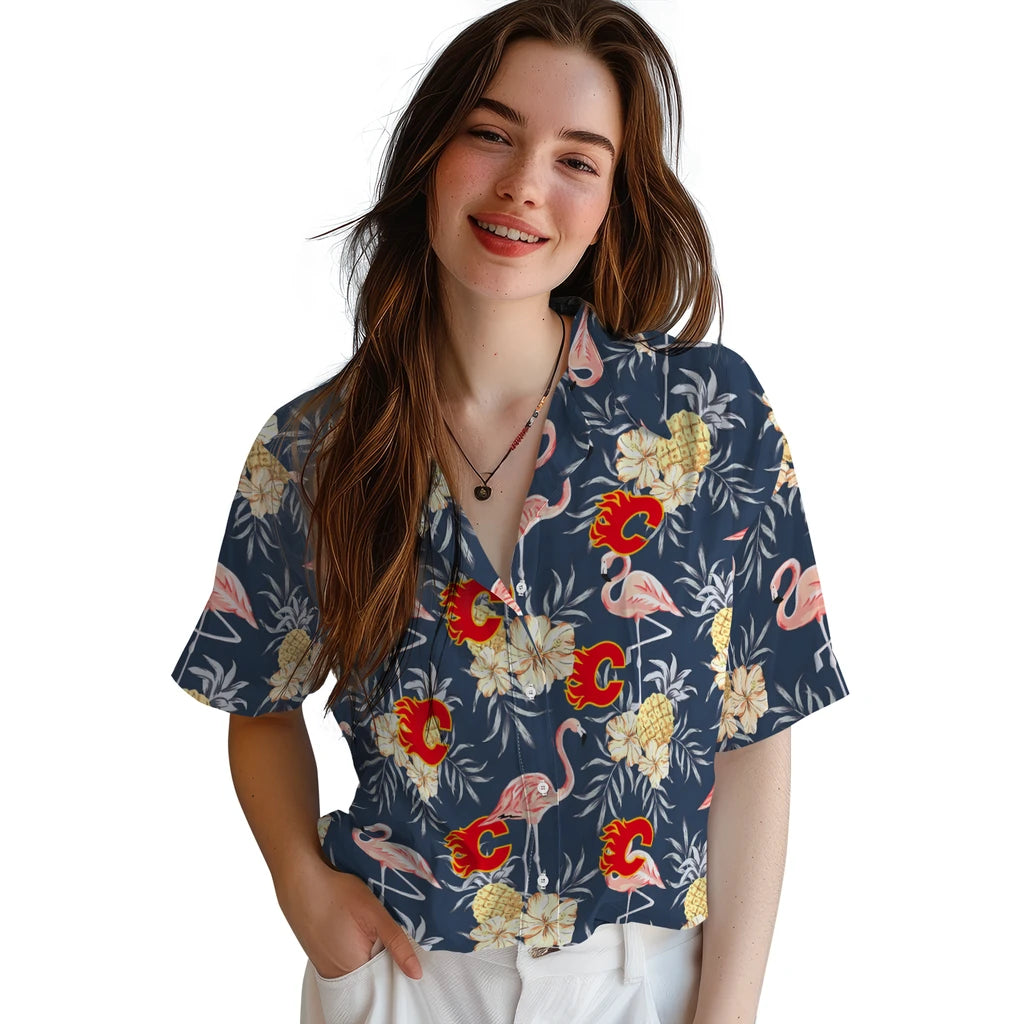 Calgary Flames Hawaiian Shirt - Flamingo Hibiscus – Moonbestprint