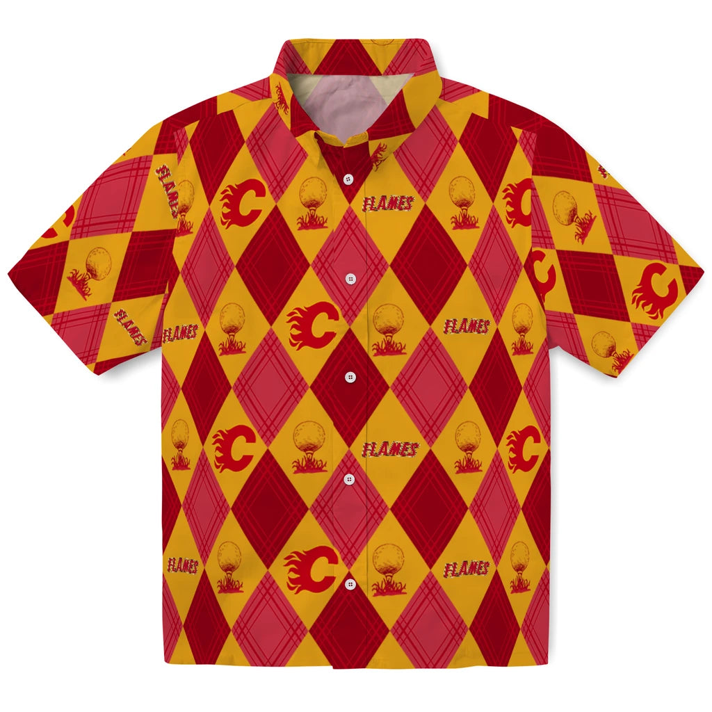 Calgary Flames Hawaiian Shirt - Golfing Plaid - Moonbestprint