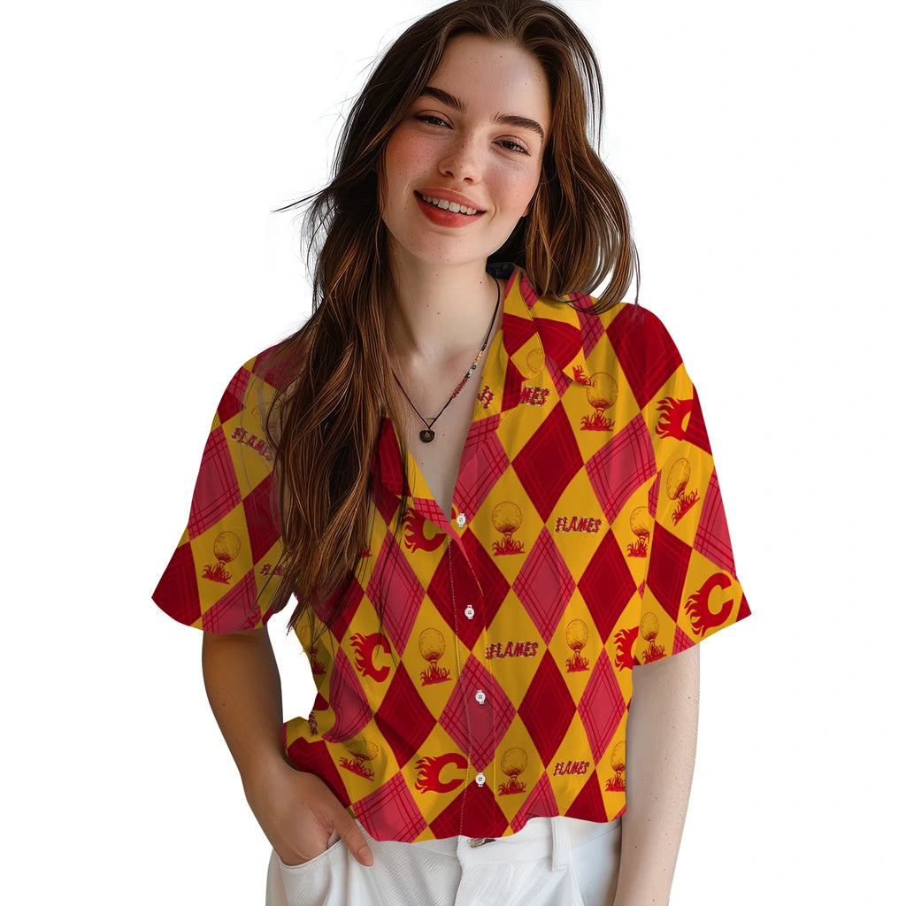 Calgary Flames Hawaiian Shirt - Golfing Plaid | Moonbestprint