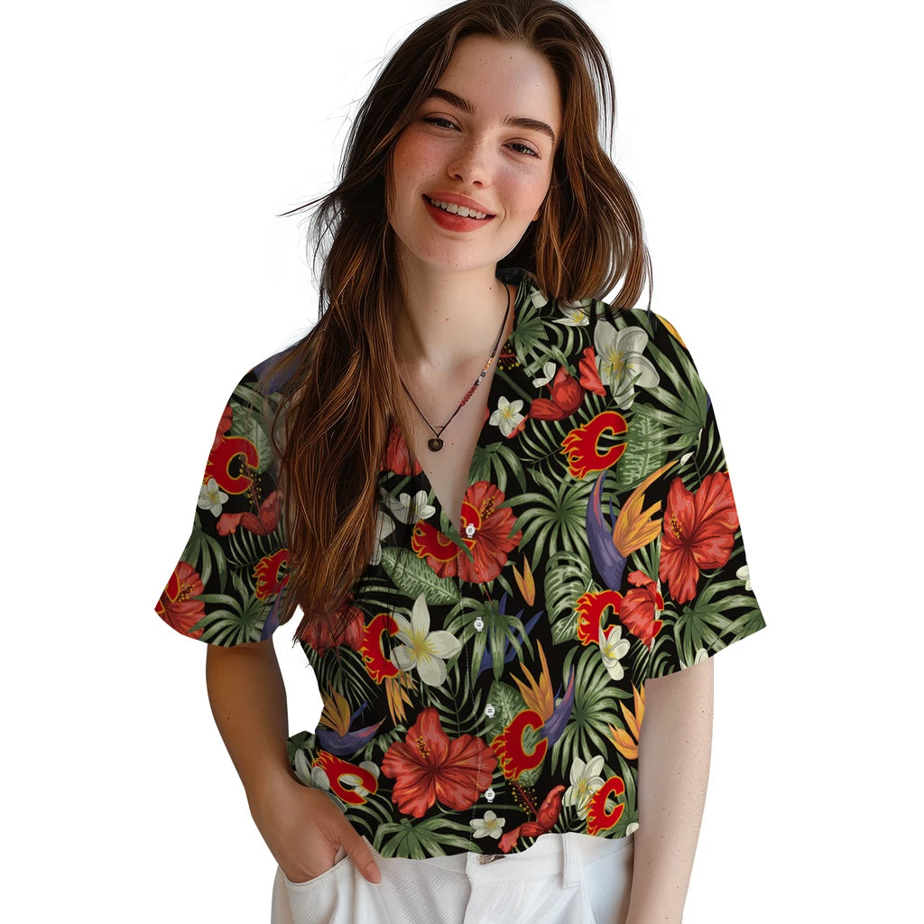 Calgary Flames Hawaiian Shirt - Hawaii Floral Hibiscus – Moonbestprint
