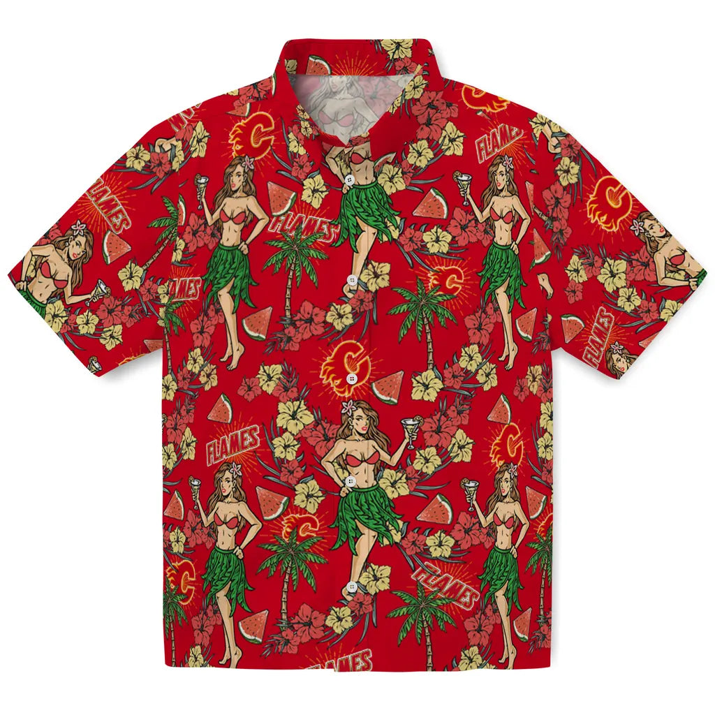 Calgary Flames Hawaiian Shirt - Hawaiian Girls Design – Moonbestprint