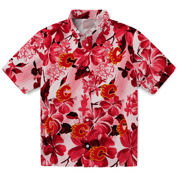Calgary Flames Hawaiian Shirt - Hibiscus Arrangement - Moonbestprint