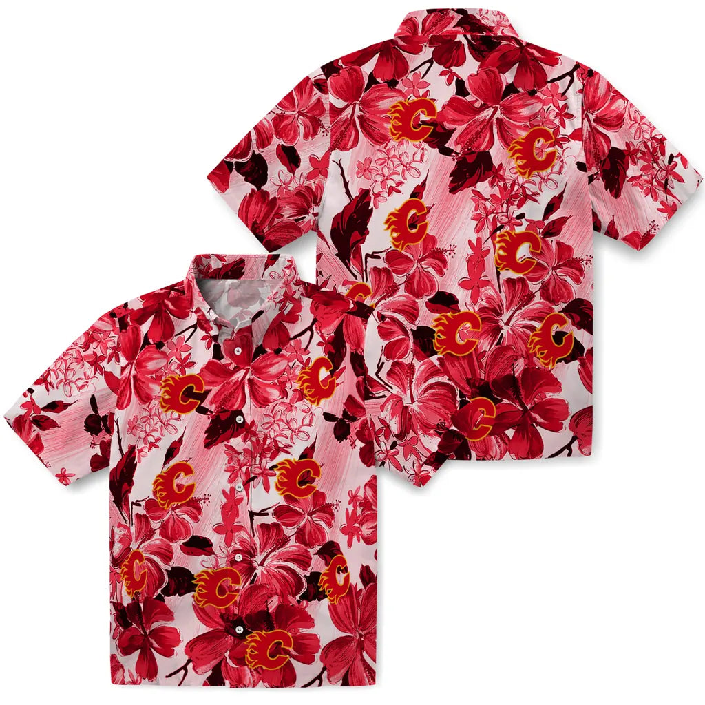 Calgary Flames Hawaiian Shirt - Hibiscus Arrangement - Moonbestprint