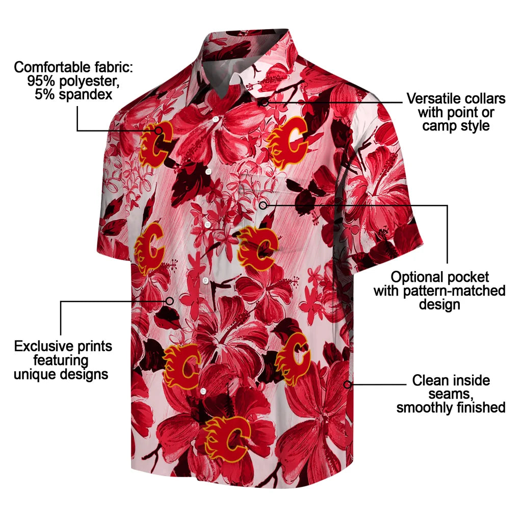 Calgary Flames Hawaiian Shirt - Hibiscus Arrangement - Moonbestprint